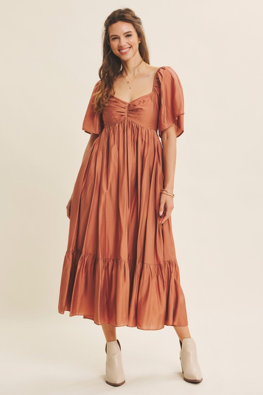 Ruched Bust New Babydoll Midi Dress