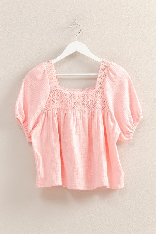 Crochet Trim Peasant Top