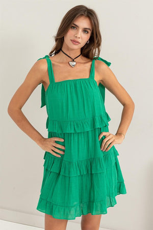 Tie Shoulder Ruffle Layer Dress