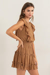 Cinch Waist Ruffle Mini Dress