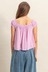 Tie Front Crop Sleeve Peasant Top
