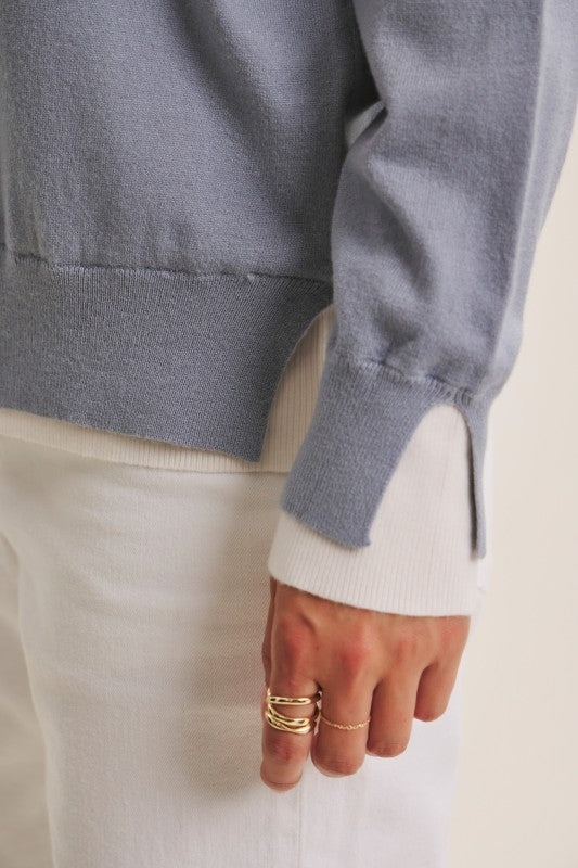 Contrast Trim Feather Light Sweater