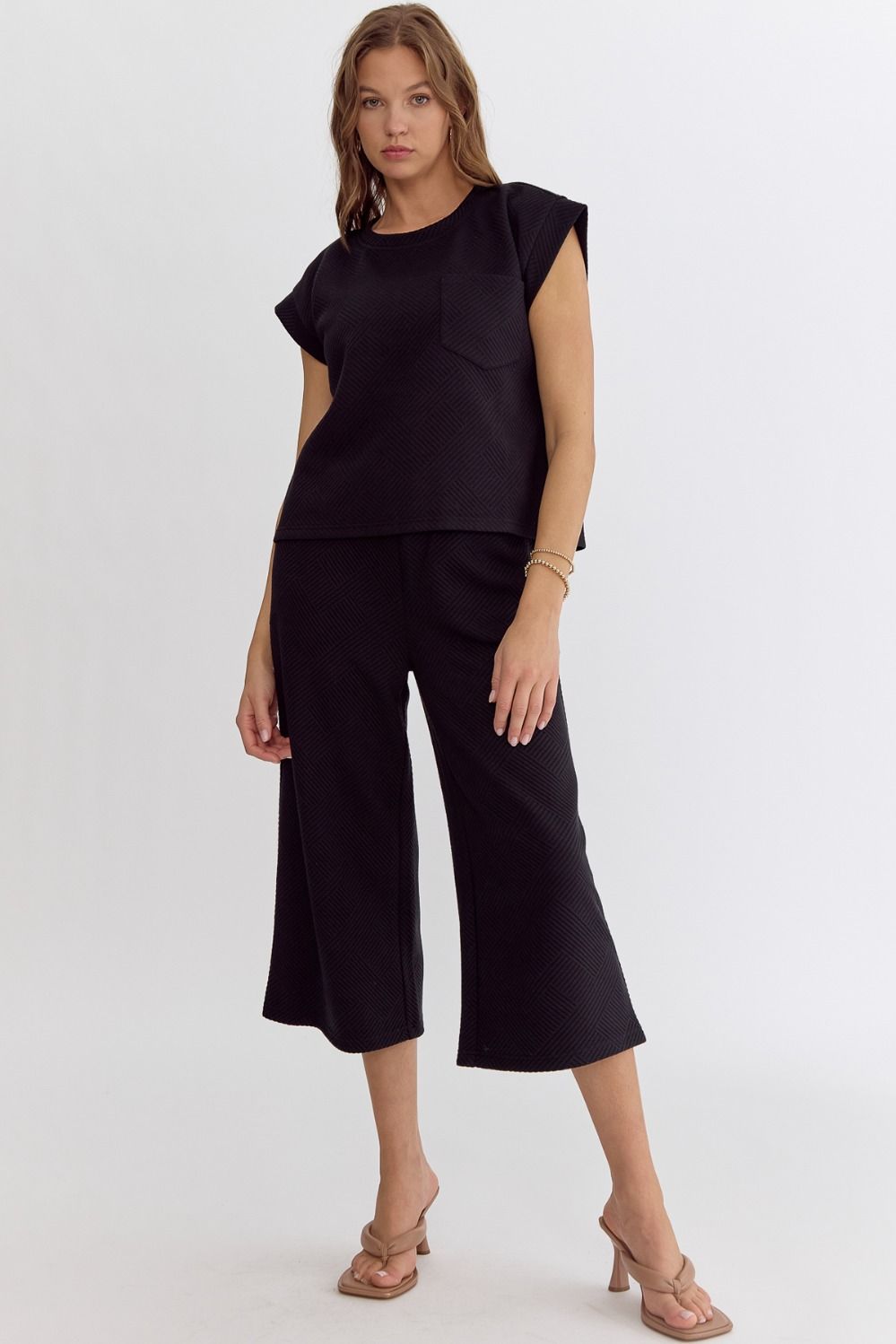 Textured Wide Leg Pants