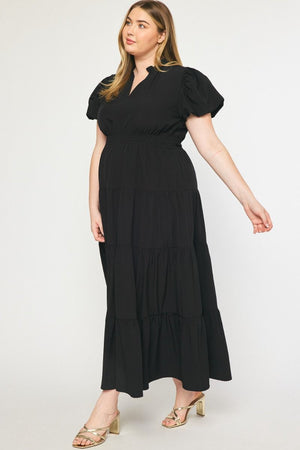 Plus Bubble Sleeve Tier Maxi Dress