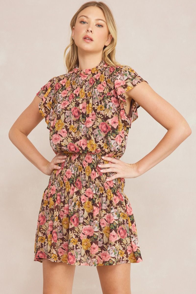 Smock Waist & Yoke Floral Dress