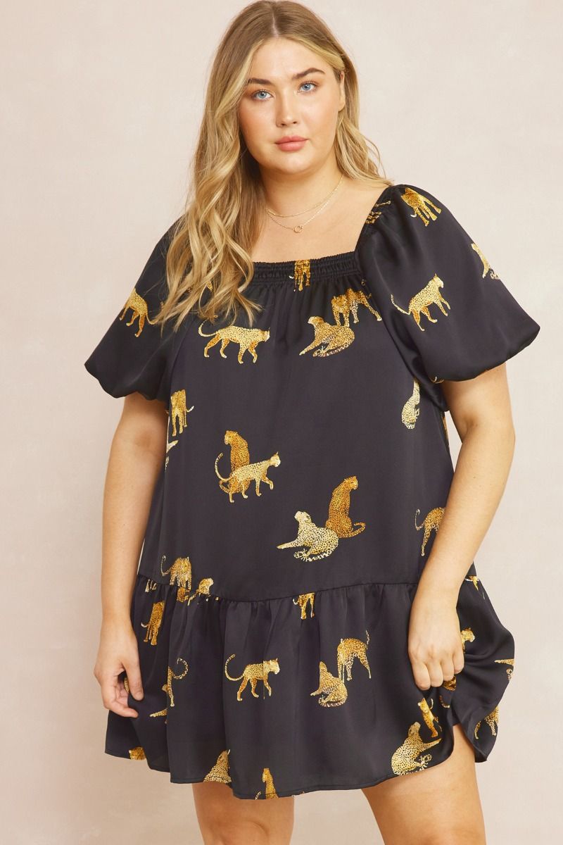 Plus Leopard Square Neck Dress