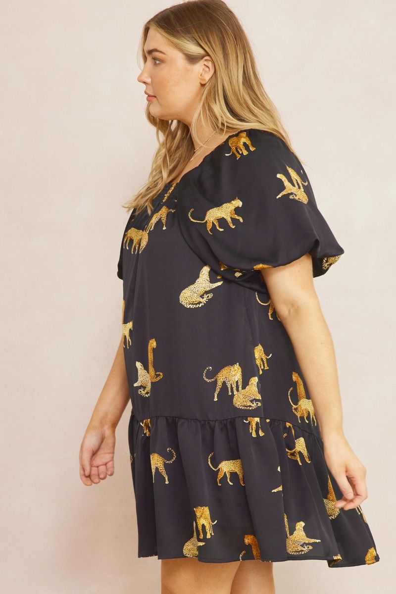 Plus Leopard Square Neck Dress