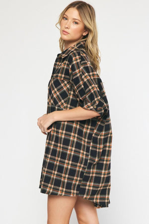 Oversized SS Flannel Shirt Dress