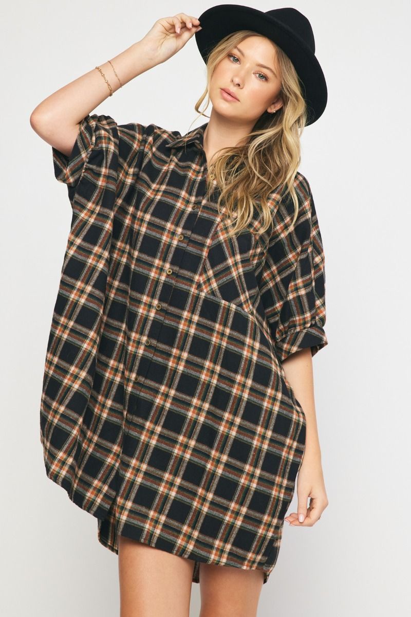 Oversized SS Flannel Shirt Dress