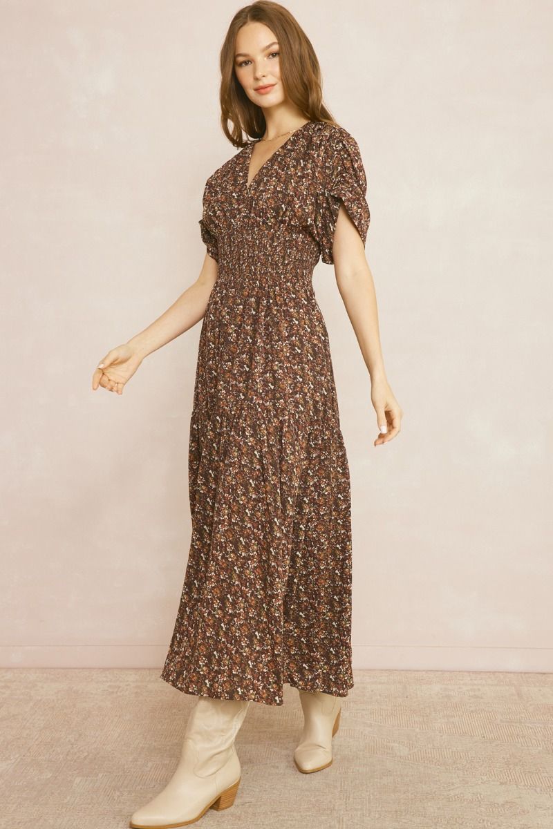 Smock Waist Print Maxi Dress