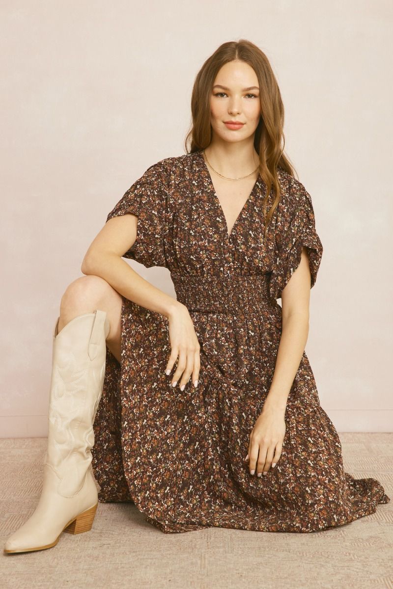 Smock Waist Print Maxi Dress