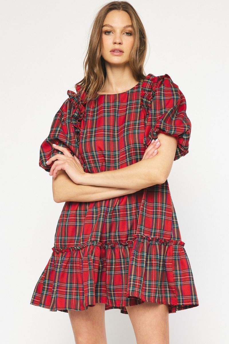 Plaid Ruffle Trim Dress