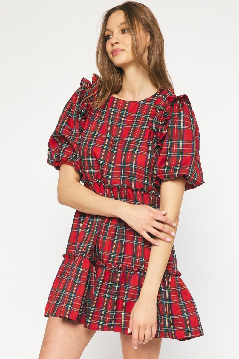 Plaid Ruffle Trim Dress