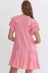 Tiered Ruffle Sleeve Tie Neck Dress