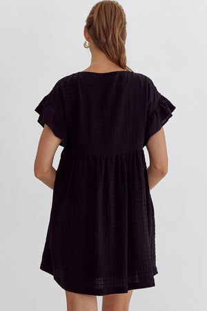 Textured Ruffle Sleeve Mini Dress