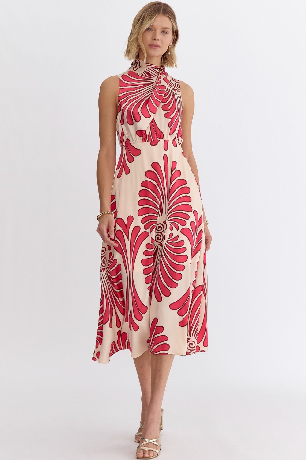 Print Halter Neck Midi Dress