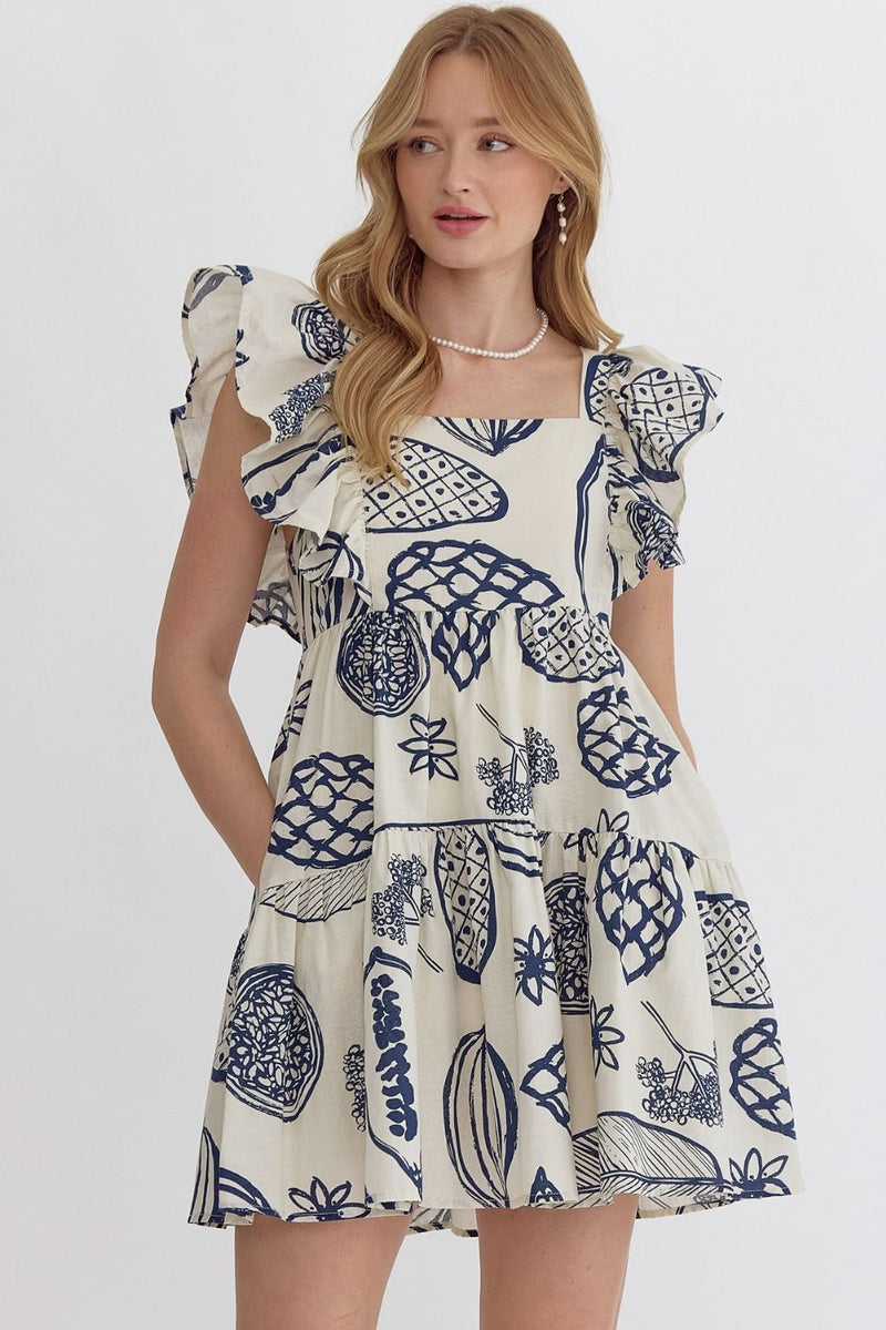 Square Neck Fruit Print Dress