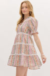 Floral Stripe Tie Collar Dress