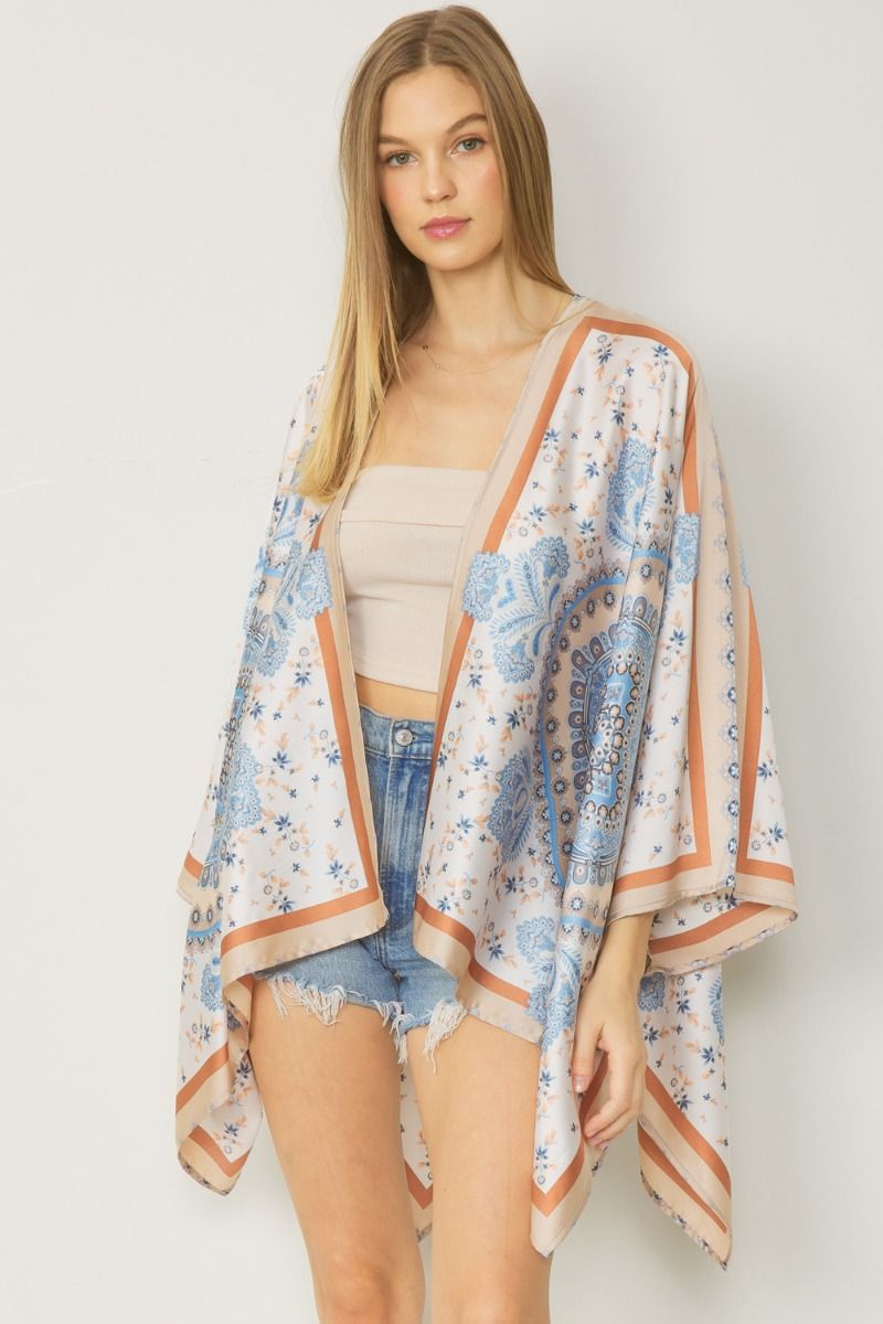 Asymm Satin Print Kimono