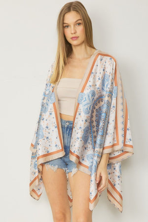 Asymm Satin Print Kimono