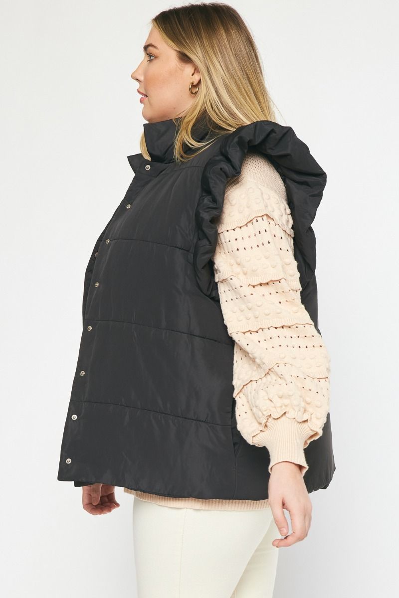 Plus Ruffle Puffer Vest