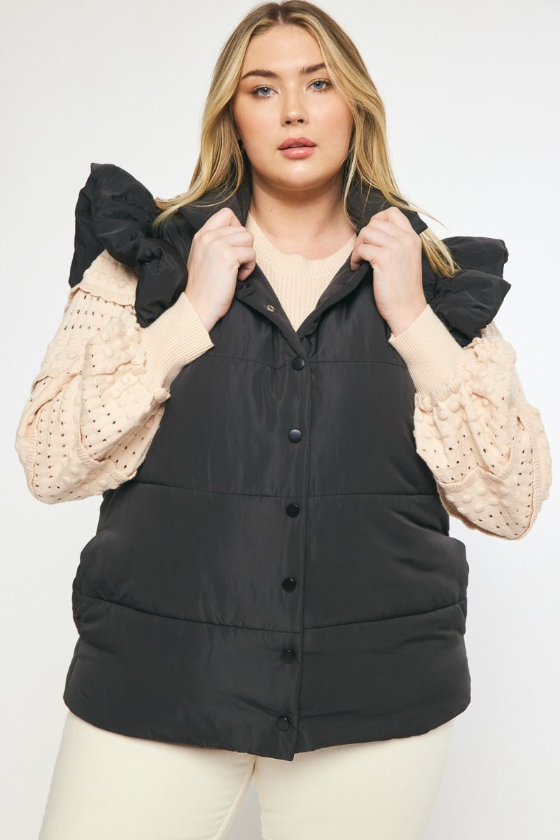 Plus Ruffle Puffer Vest