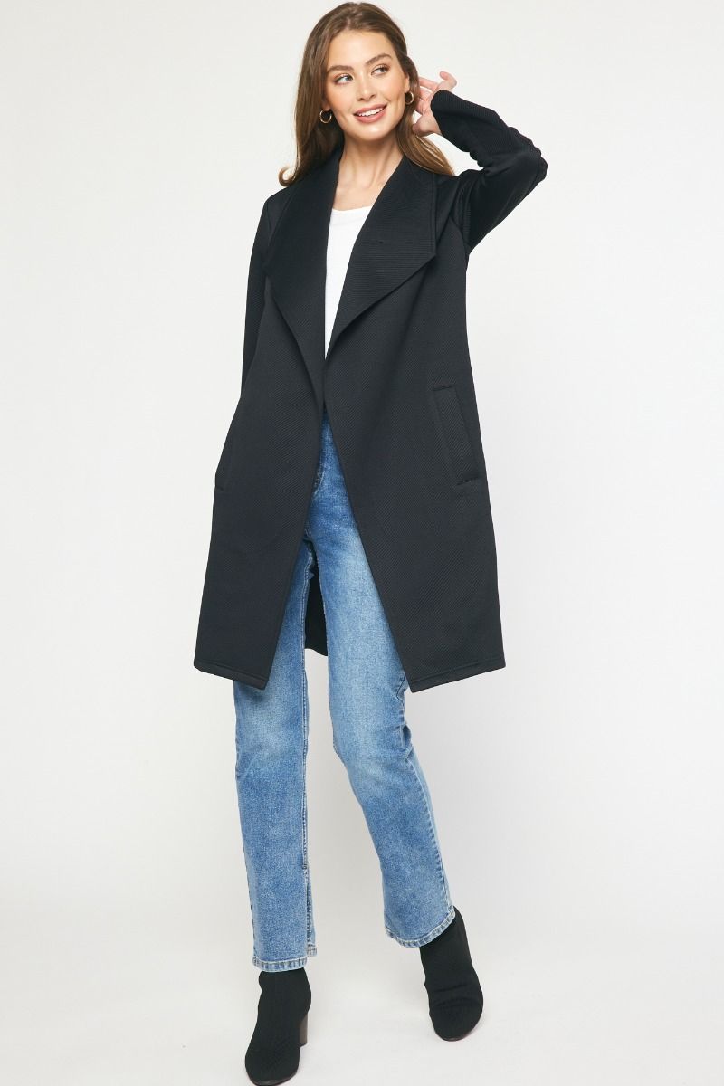 Solid Textured Open Coat