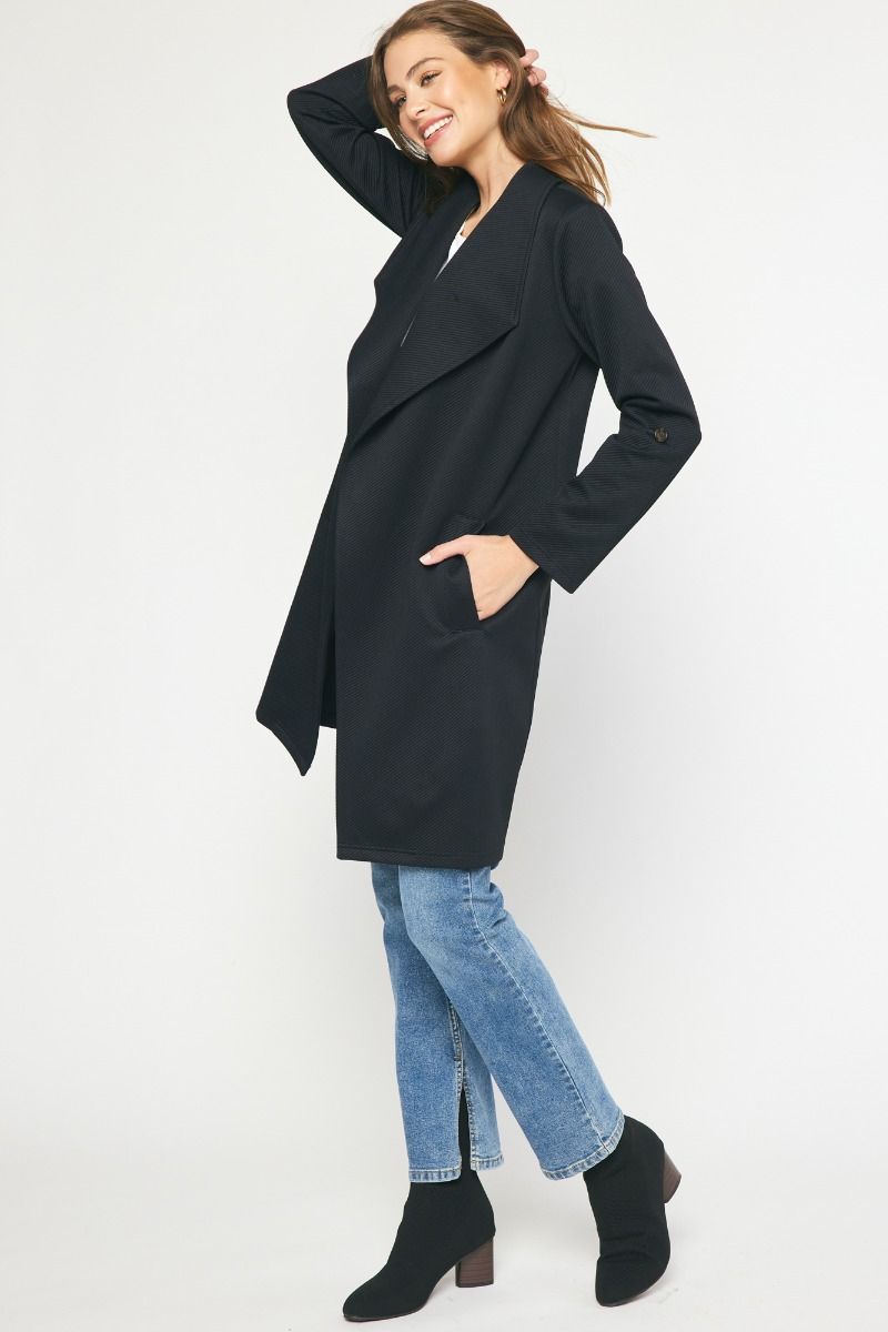 Solid Textured Open Coat
