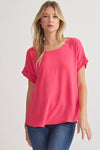 Roll Sleeve Scoop Neck Top