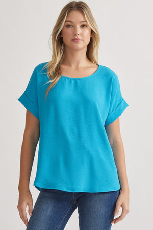 Roll Sleeve Scoop Neck Top