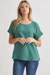 Roll Sleeve Scoop Neck Top
