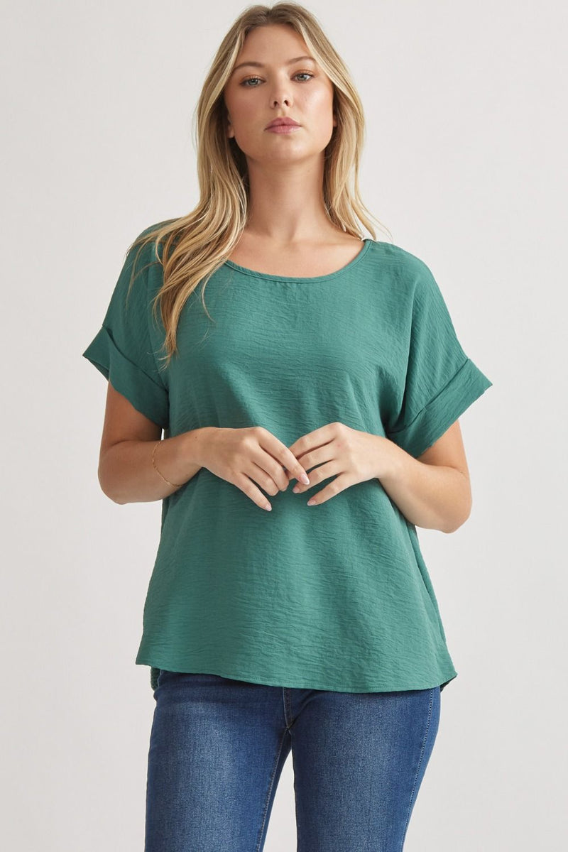Roll Sleeve Scoop Neck Top