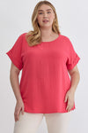 Plus Roll Sleeve Scoop Neck Top