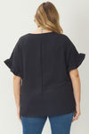 Plus Ruffle Sleeve Detail Solid Top