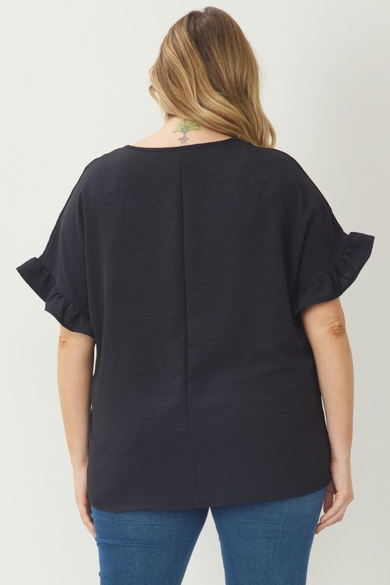 Plus Ruffle Sleeve Detail Solid Top