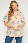 Plus Multi Cheetah Ruffle Sleeve Top