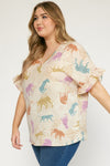 Plus Multi Cheetah Ruffle Sleeve Top