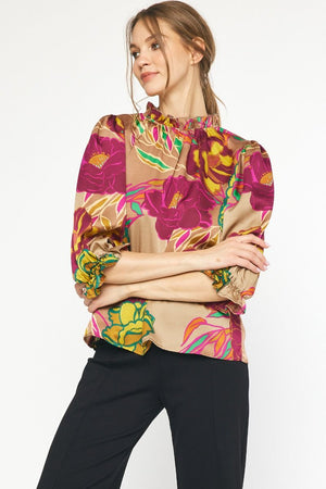 Floral Mock Ruffle Neck Top