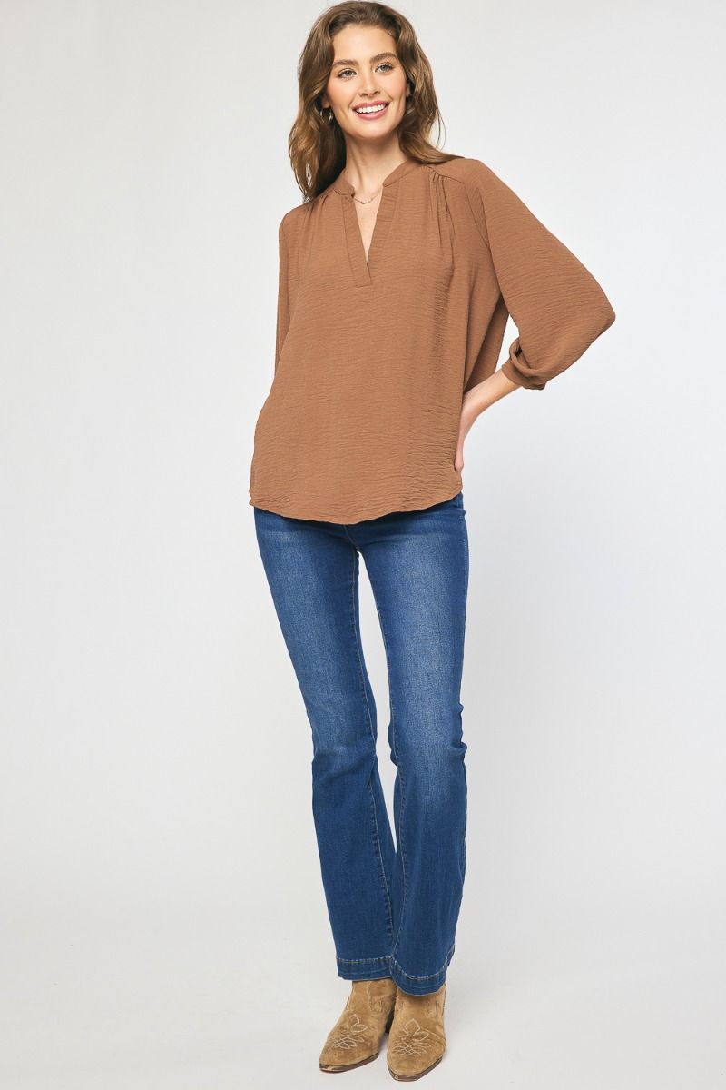 3/4 Sleeve Tab Collar Top