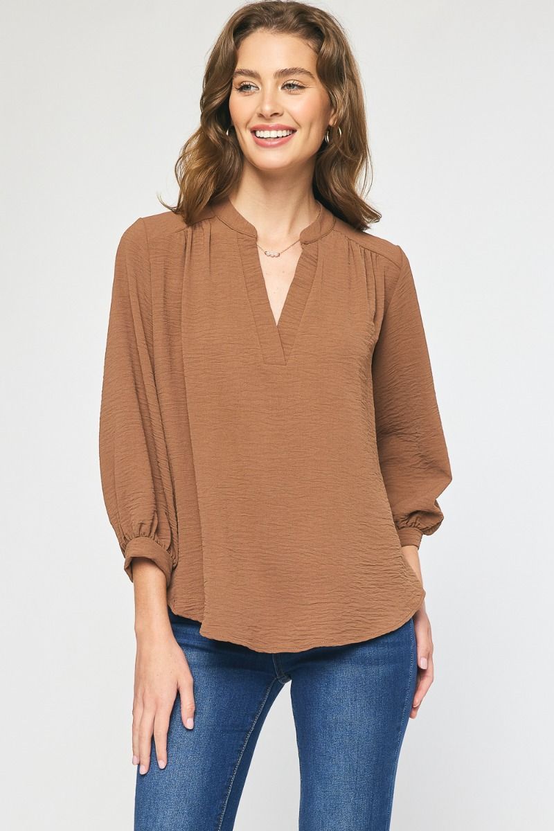 3/4 Sleeve Tab Collar Top