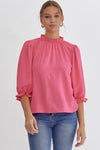 Half Sleeve Ruffle Neck Top