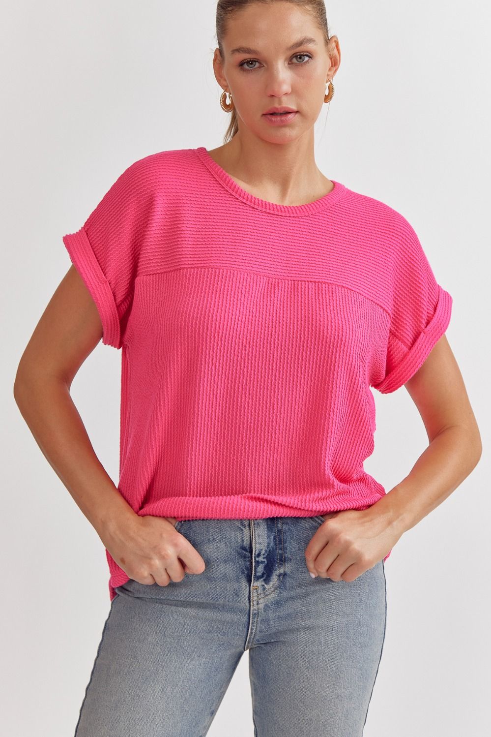 Round Neck Ribbed Top