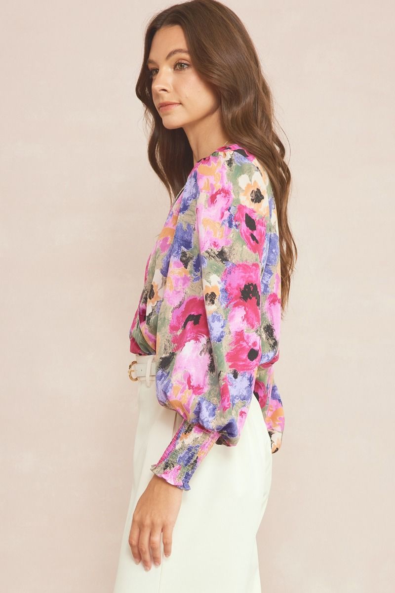 Floral Surplice Bodysuit Top