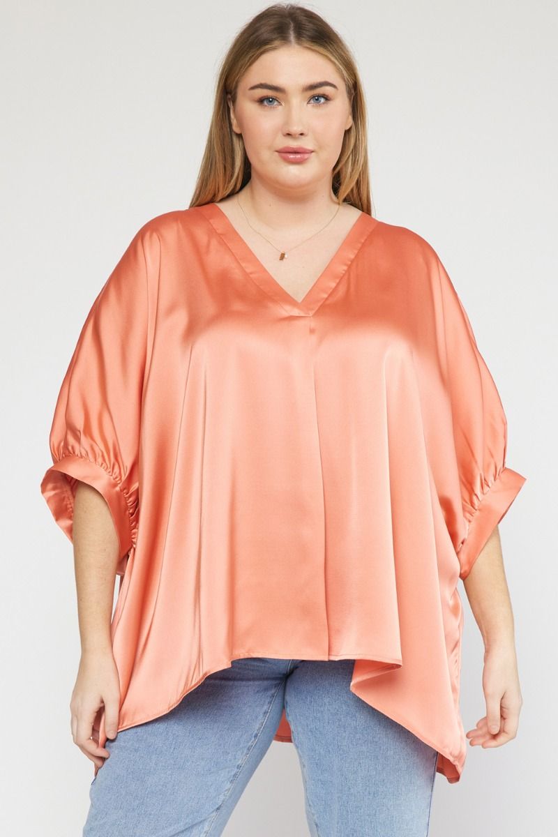 Plus Satin Half Sleeve Top