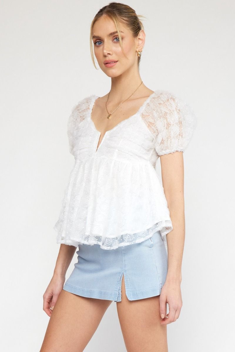 3D Rosette Babydoll Top