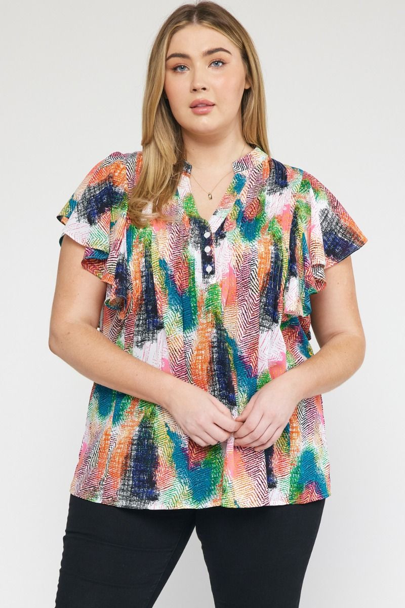 Plus Pintuck Print Top