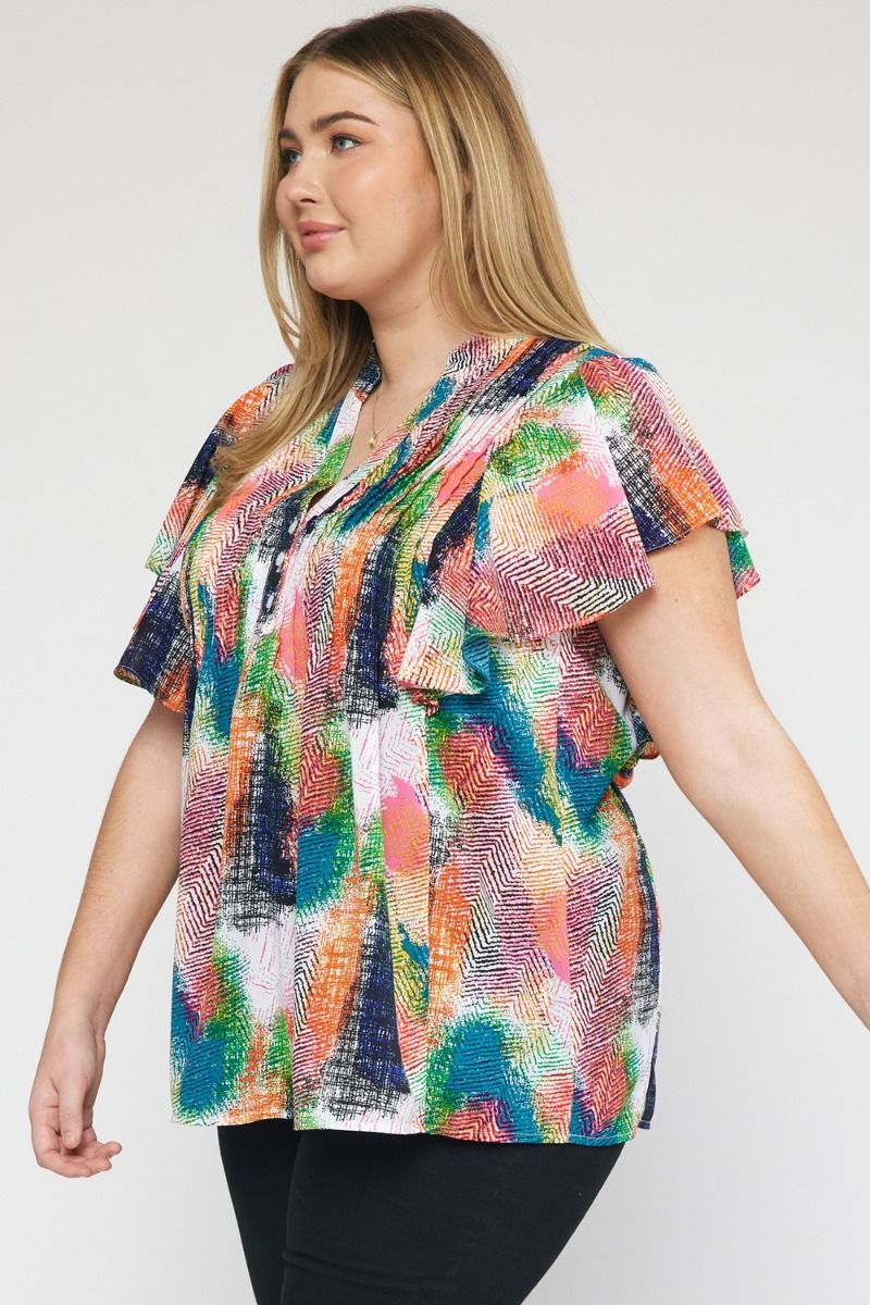 Plus Pintuck Print Top