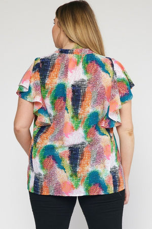 Plus Pintuck Print Top