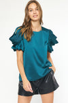 Satin Ruched Sleeve Top