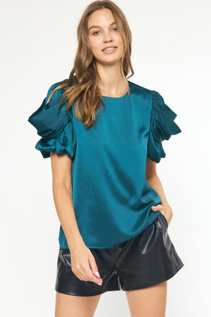 Satin Ruched Sleeve Top